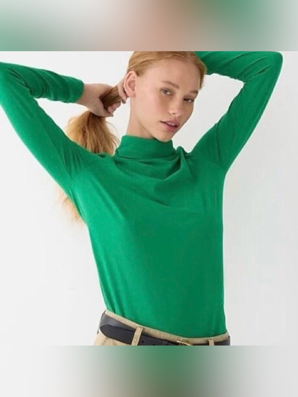 NWOT J.CREW Lightweight Turtleneck, Green, Size S